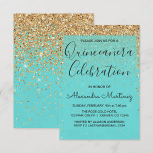Invitation Turquoise Blue Girl Parties scintillant étincelant