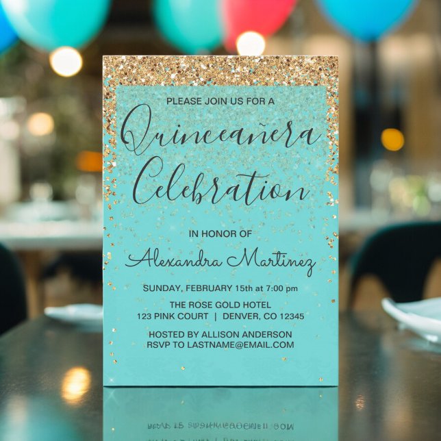 Invitation Turquoise Blue Girl Parties scintillant étincelant (Créateur téléchargé)