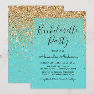Invitation Turquoise Blue Girl Parties scintillant Sparkle Ba