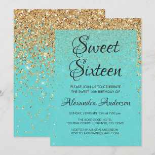 Invitation Turquoise Blue Girly Parties scintillant étincelan