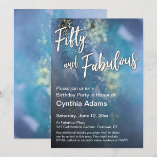 Invitation Turquoise & Blue Gold Parties scintillant Moderne