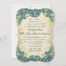 Invitation Turquoise Blue Green Golden Lime Peacock Mariage