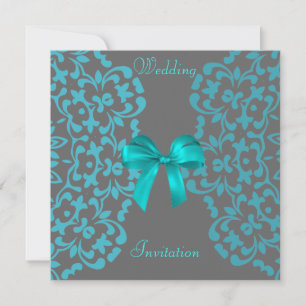 Invitation Turquoise Blue Grey Jolie dentelle Mariage Invitat