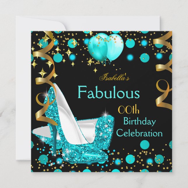 Invitation Turquoise Blue Lights High Heures Gold Anniversair (Devant)