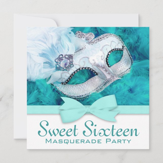 Invitation Turquoise Blue Masquerade (Devant)