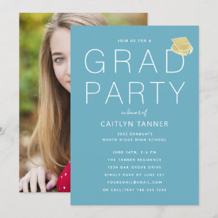 Invitation Turquoise Blue Modern Photo Graduation Party