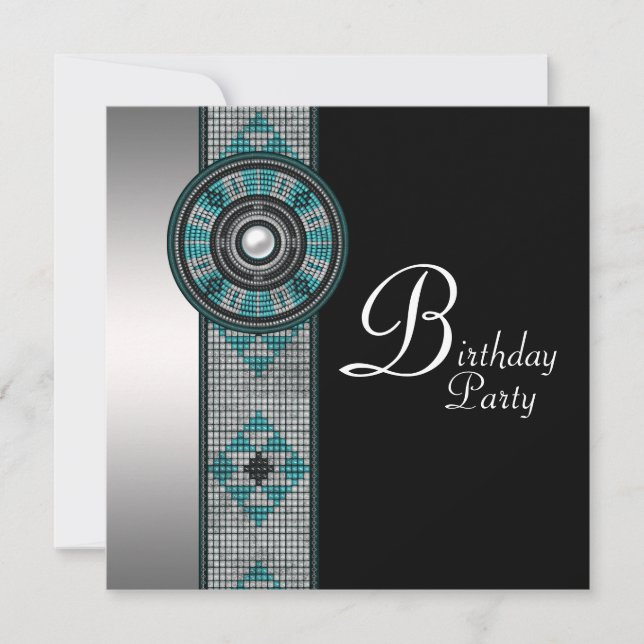 Invitation Turquoise Blue Native American Birthday Party (Devant)