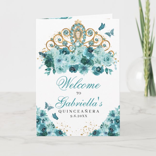 Invitation Turquoise Blue Princesse Tiara Quinceanera Program (Devant)