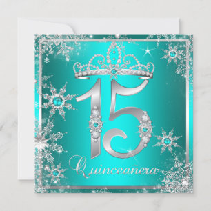 Invitation Turquoise Blue Quinceanera Winter Wonderland Snowf