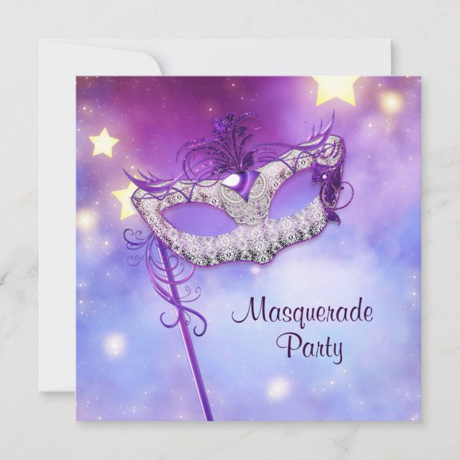 Invitation Turquoise Blue Rose violet mascarade (Devant)