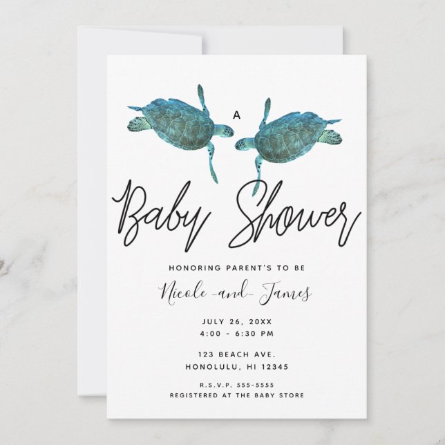 Invitation Turquoise Blue Sea Turtles Ocean Beach Baby shower (Devant)