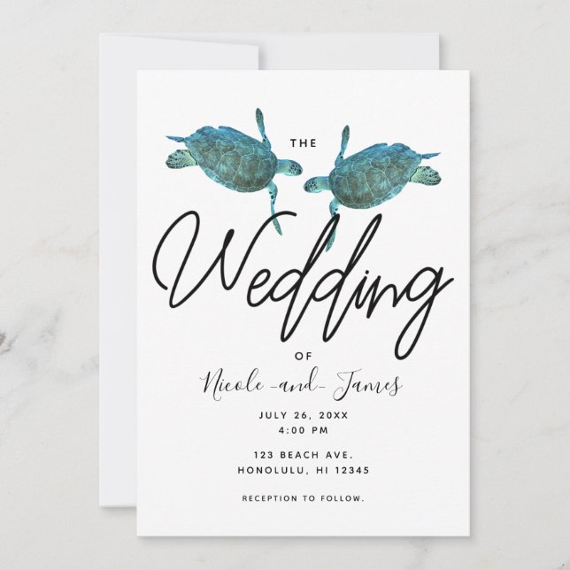 Invitation Turquoise Blue Sea Turtles Ocean Elegant Beach Mar (Devant)