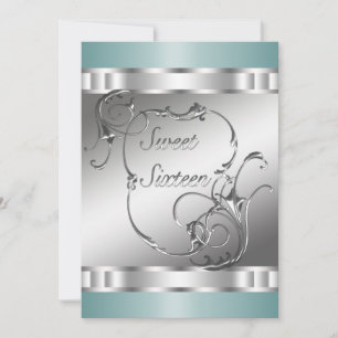 Invitation Turquoise Blue Silver Sweet 16 Anniversaire