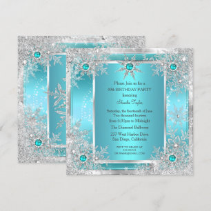 Invitation Turquoise Blue Snowflake Silver Winter Wonderland