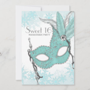 Invitation Turquoise Blue Snowflake Sweet 16 Masquerade Party