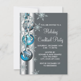 Invitation Turquoise Blue Snowflakes Ornements Noël
