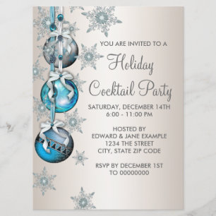 Invitation Turquoise Blue Snowflakes Ornements Noël