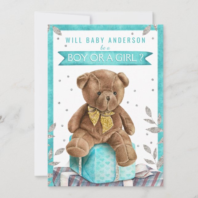 Invitation Turquoise Blue Teddy Bear Genre Reveillez Invitati (Devant)