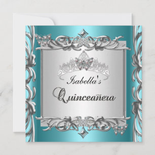 Invitation Turquoise Blue Tiara Quinceanera 15e anniversaire
