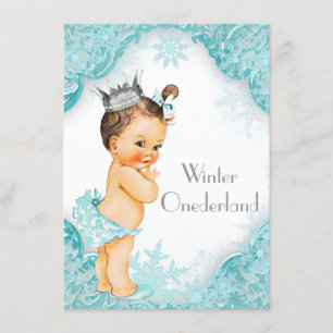 Invitation Turquoise Blue Winter Onederland 1ère fête d'anniv