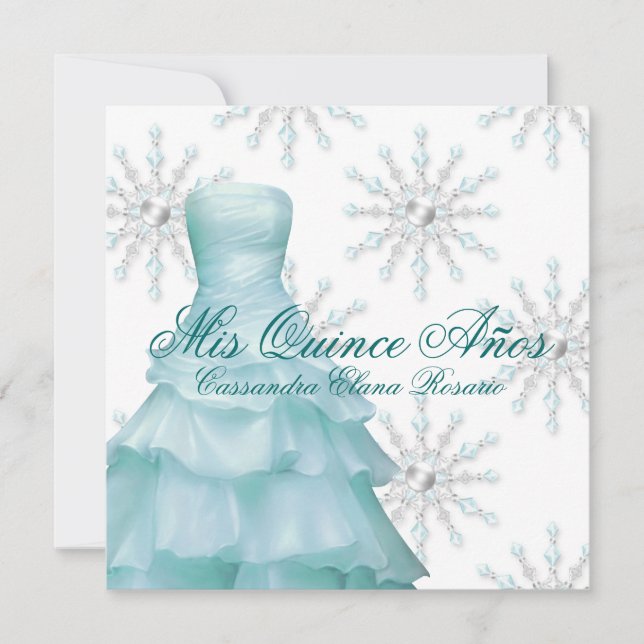 Invitation Turquoise Blue Winter Wonderland Quinceanera (Devant)