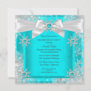 Invitation Turquoise Blue Winter Wonderland Snowflake Silver 