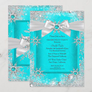 Invitation Turquoise Blue Winter Wonderland Snowflake Silver 
