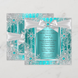 Invitation Turquoise Blue Winter Wonderland Snowflake Silver 