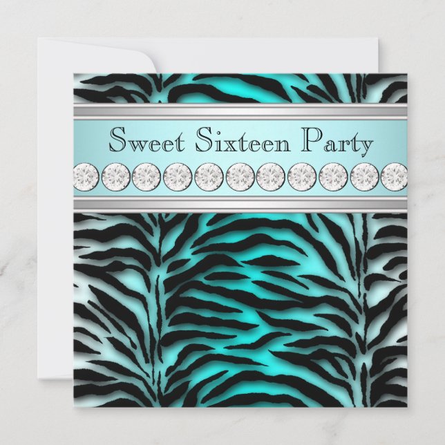 Invitation Turquoise Blue Zebra fête d'anniversaire (Devant)