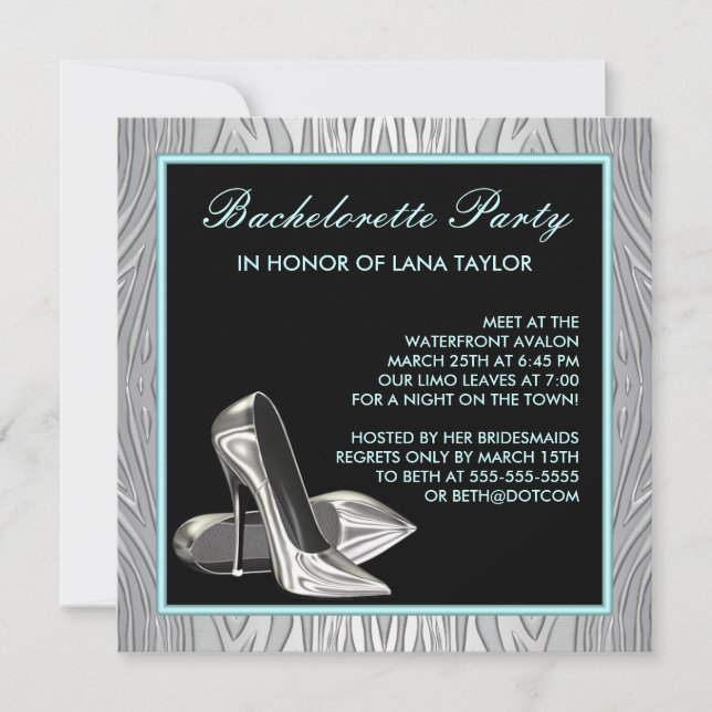 Invitation Turquoise Blue Zebra High Heures Bachelorette Part (Devant)