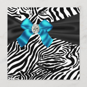 Invitation turquoise Blue Zebra Party