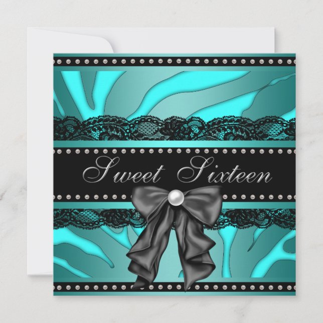 Invitation Turquoise Blue Zebra Sweet 16 Anniversaire (Devant)