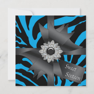 Invitation Turquoise Blue Zebra Sweet 16 Anniversaire