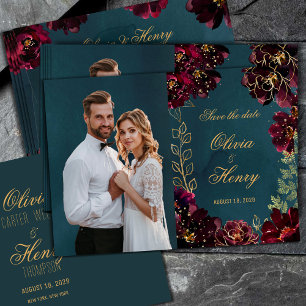 Invitation Turquoise Bordeaux Jewel Tone Photo Enregistrer La