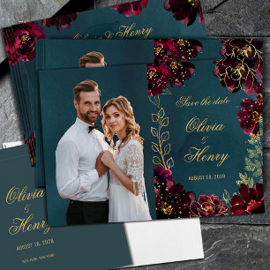 Invitation Turquoise Bordeaux Jewel Tone Photo Enregistrer La