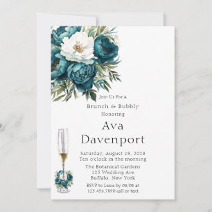 Invitation Turquoise Botanique Floral Peony Brunch & Bubbly