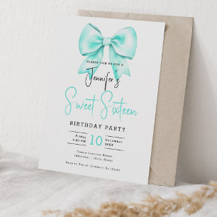 Invitation Turquoise Bow Coquette Joli Script Sweet 16