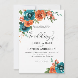 Invitation Turquoise Burange Rustique Floral Aquarelle Mariag