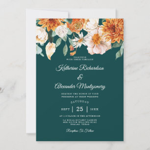 Invitation Turquoise Burnt Orange Élégant Mariage de automne