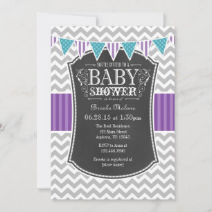 Invitation Turquoise Chalkboard violet Chevron Baby shower In
