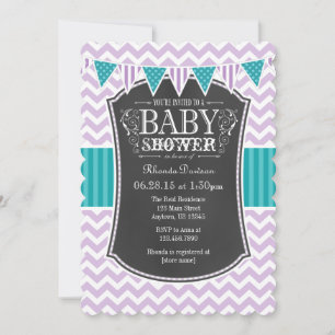 Invitation Turquoise Chalkboard violet Chevron Baby shower In
