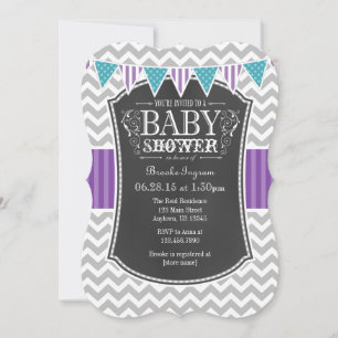 Invitation Turquoise Chalkboard violet Chevron Baby shower In