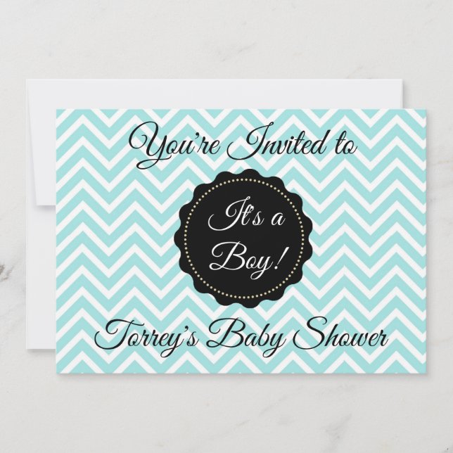 Invitation turquoise Chevron et Black Boy Baby sho (Devant)