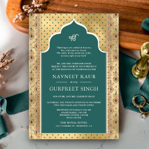 Invitation Turquoise Code QR Or Anand Karaj Sikh Mariage