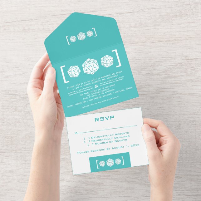 Invitation turquoise D20 Dice Gamer tout en un mar (Déchirure)