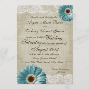 Invitation Turquoise Daisy et Mariage dentelle