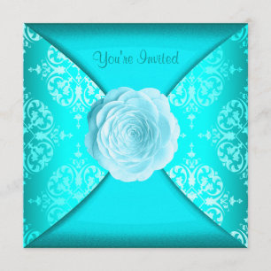 Invitation Turquoise Damask Rose Turquoise Bleu Toutes les oc
