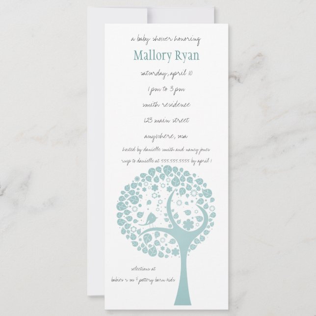Invitation turquoise de baby shower d'arbre (Devant)