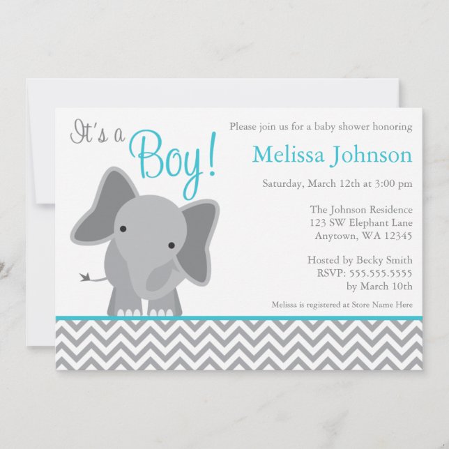 Invitation turquoise de baby shower de Chevron (Devant)