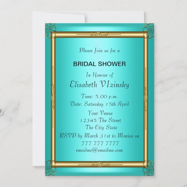 Invitation turquoise de douche nuptiale (Devant)